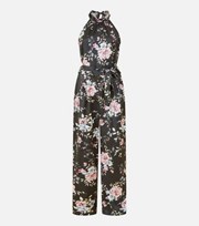Yumi Kim Yumi Black Floral Satin Halter Neck Belted Jumpsuit